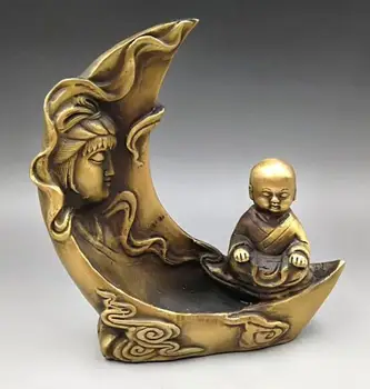 

Chinese Hand Carved brass Quan yin Boy Backflow incense furnace statue