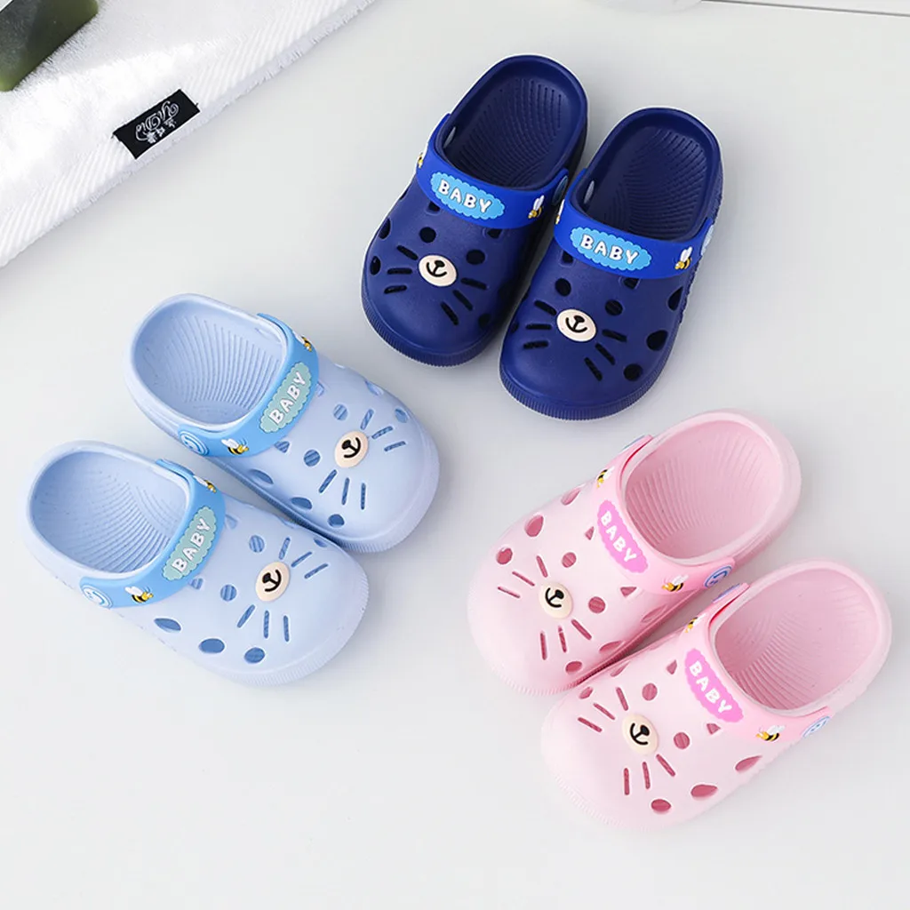 Домашние тапочки на резиновой подошве для маленьких мальчиков и девочек; обувь на плоской подошве с рисунком кота; сандалии; милые детские Тапочки