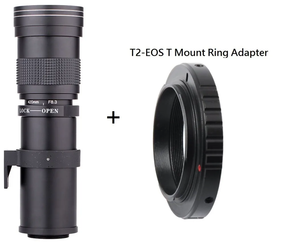 Lightdow 420-800mm F/8.3-16 Super Telephoto Lens Manual Zoom Lens +T2 Adaper Ring for Canon  DSLR Cameras EF EF-S Mount Lens