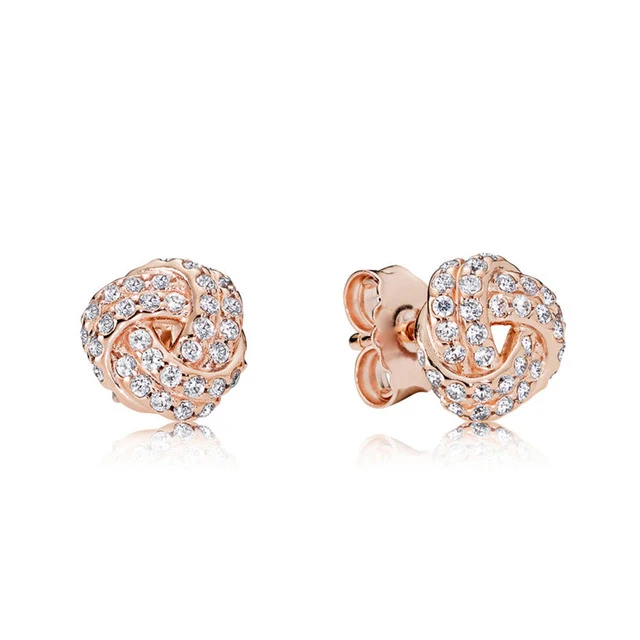 

Kristie 100% Sterling silver 1:1 Glamour 280696CZ ROSE SPARKLING LOVE KNOT EARRING Original Women wedding Fashion Jewelry 2018