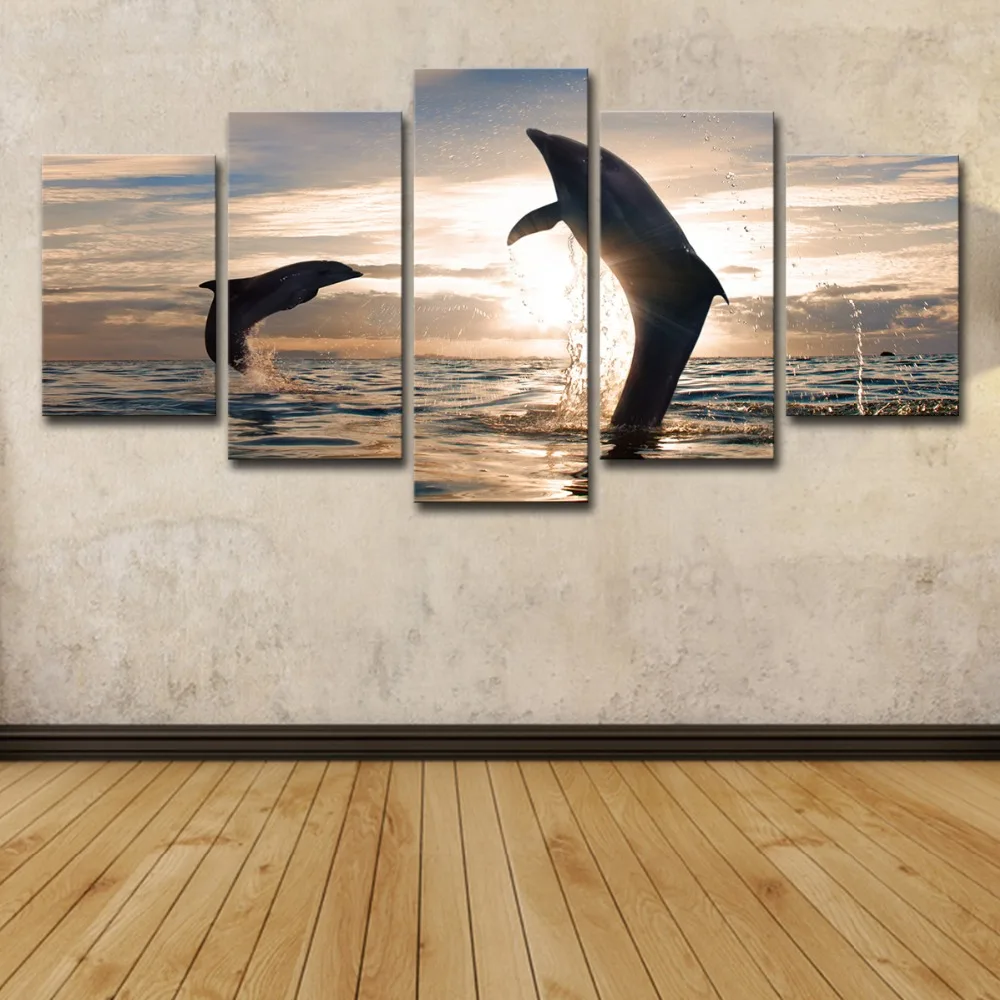 5P2249-HD Printed beautiful playful dolphins Painting Canvas Print room decor print poster picture canvas Free shipping (  (2)