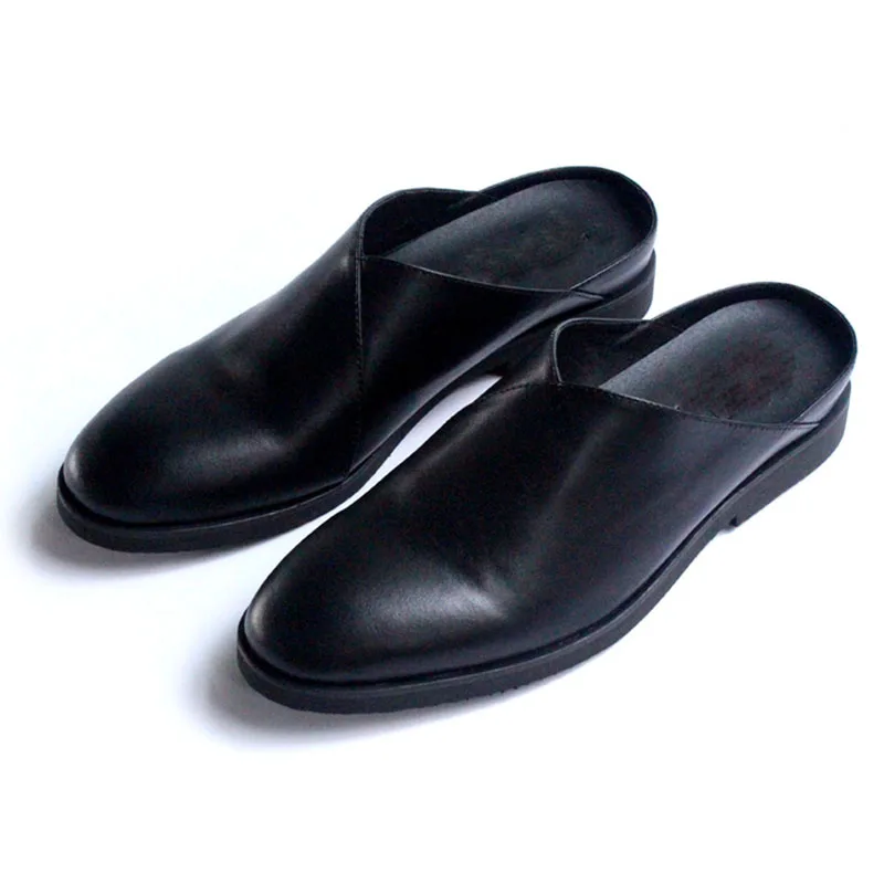 Шлепанцы без задника в европейском стиле; большие размеры; черные сандалии в британском стиле; дизайнерская обувь; роскошная мужская обувь из натуральной кожи; плетеные туфли без задника на резиновой подошве