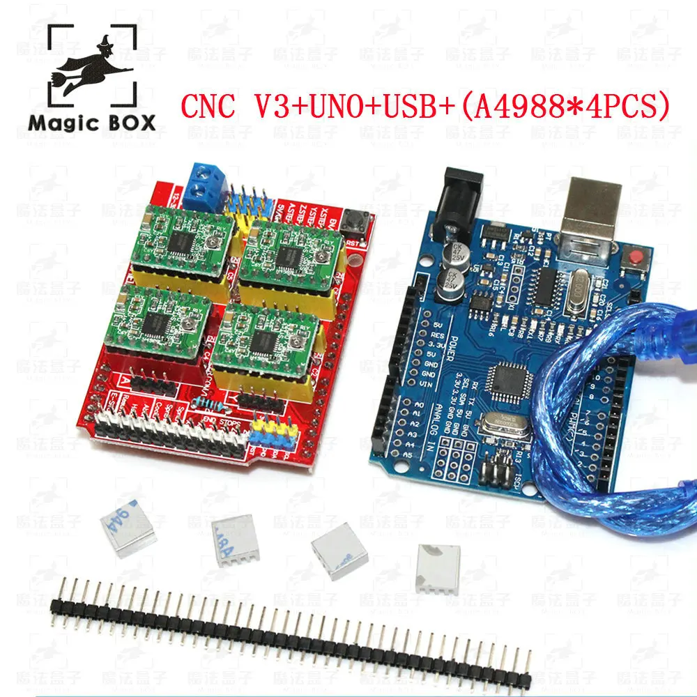 

cnc shield v3 engraving machine 3D Printer+ 4pcs A4988 driver expansion board + UNO R3 with USB cable