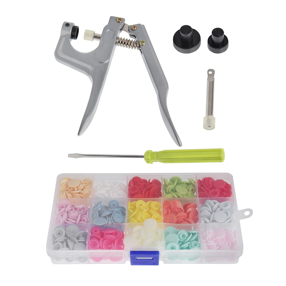 

U Shape Fastener Snap Pliers KAM Button + 150 Set T5 Plastic Resin Snap Button Press Stud Cloth Button Press Machine Sewing Tool
