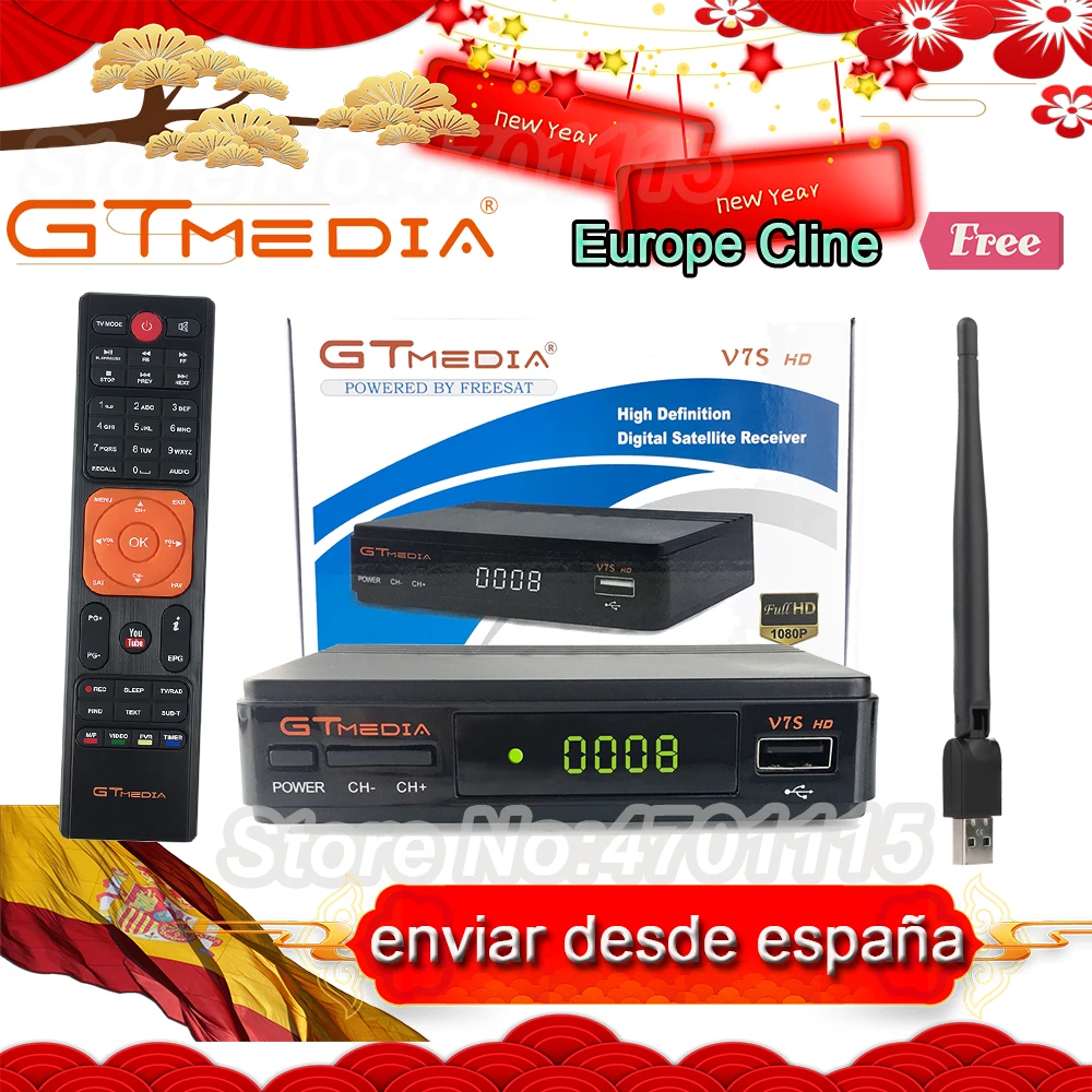 

1 Year Europe Clines Server GTMedia V7S HD Digital Satellite Receiver DVB-S2 V7S HD Full 1080P+USB WIFI Upgrade Freesat V7