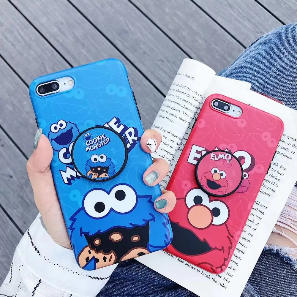 

Cute Cartoon Sesame Street Elmo Holder Phone Case for Samsung S8 S9 plus S10 S10p S10e For iphone 6 s 7 8 Plus X XS XR MAX Cover