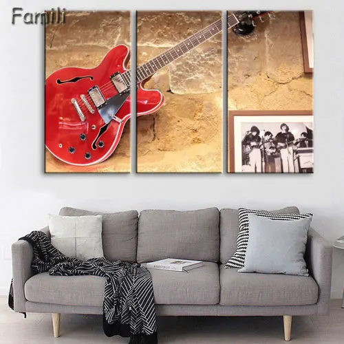 Небесно-голубой Холст стены Книги по искусству некадрированным Home Decor Фотографии комплект из 3 предметов Электрогитары Картины Винтаж музыкальный инструмент Плакаты HD с Пэн - Цвет: Небесно-голубой