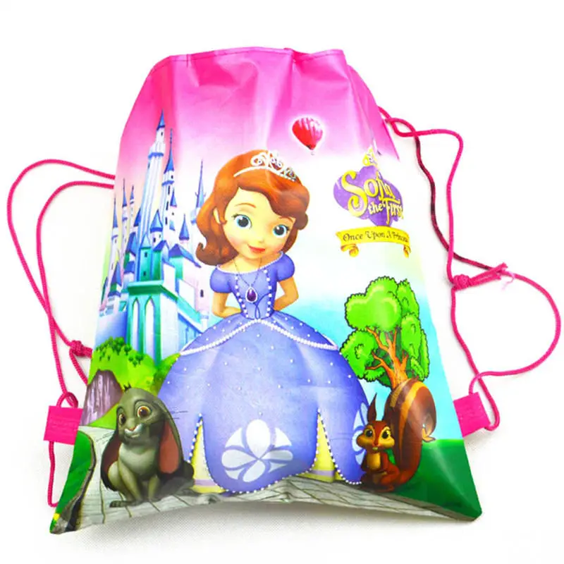 

1pcs/lot Baby Princess Sofia Theme Non-woven Bag Fabrics Drawstring Backpack For Girl Favors Schoolbag Party Gift Bags 34cmx27cm