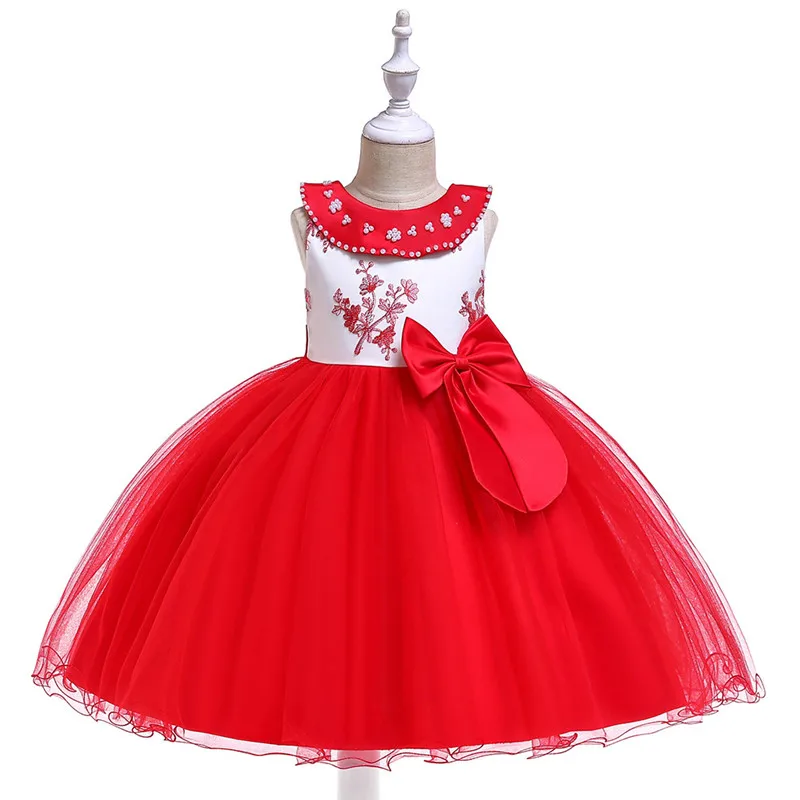 

2019 Summer Lace Beading Girl Dress Sleeveless Mesh Girls Party Wedding Children's Day Kids Clothes