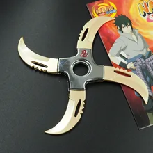 Наруто Золотой четыре зуба складной поворотный сюрикен, вращающийся подшипник дартс, аниме оружие Модель игрушки, игрушечный нож