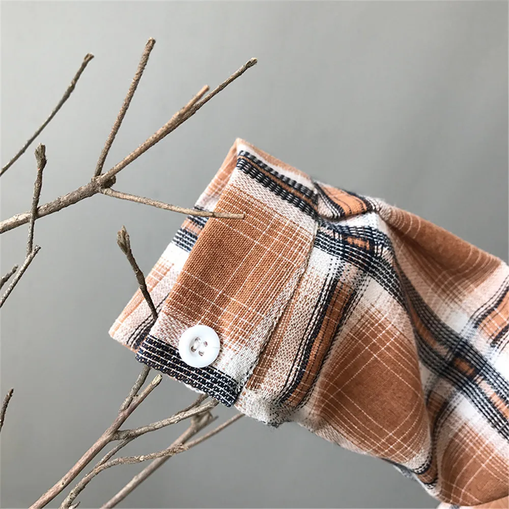 Autumn Boyfriend Style Women Blouse 2018 All Occasion Match casual College shirt long sleeve turn-down collar Plaid Office Shirt (15)