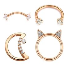 JFORYOU 4 шт. серьги Daith серьги с морской раковиной в форме Луны CZ Подкова из нержавеющей стали 16 г хряща Tragus Helix Daith Conch