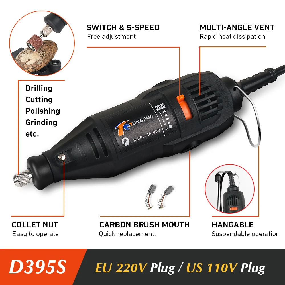 TUNGFULL гравер 30000 об/мин 220 в инструмент электрический с аксессуарами Dremel