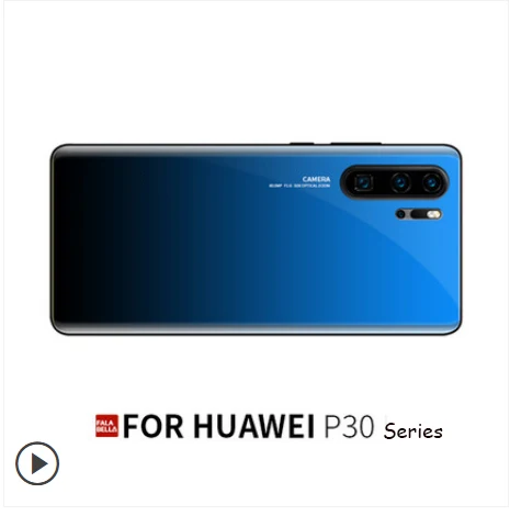 Чехол для huawei P30 Lite, цветной градиентный стеклянный чехол, прочный жесткий чехол для телефона, для huawei P 30/P30 Pro, модный бампер - Цвет: Синий