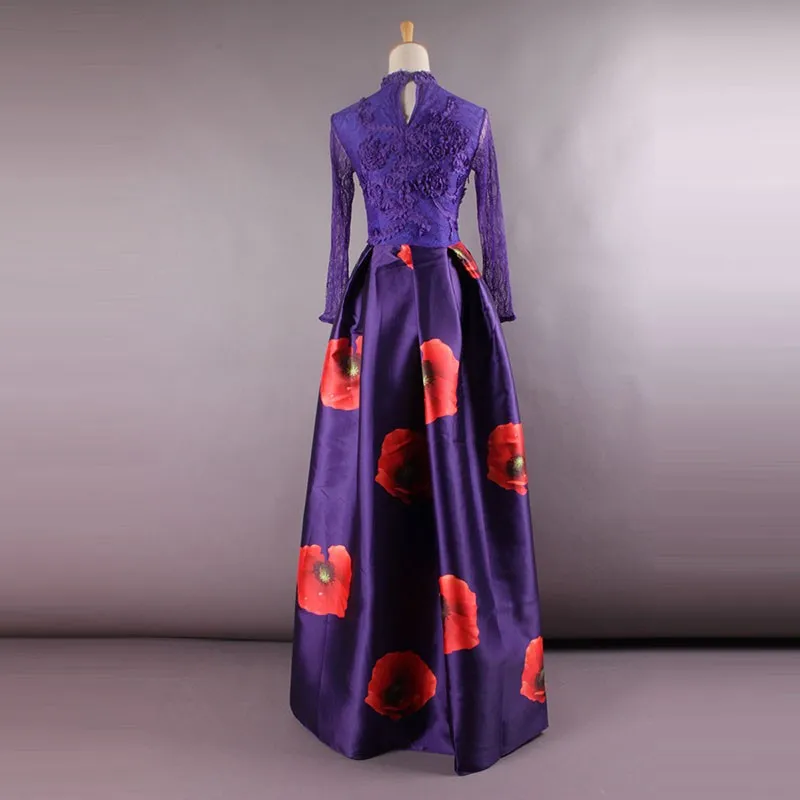 Весенне-летнее Новое Элегантное фиолетовое длинное платье с круглым воротником и вышивкой