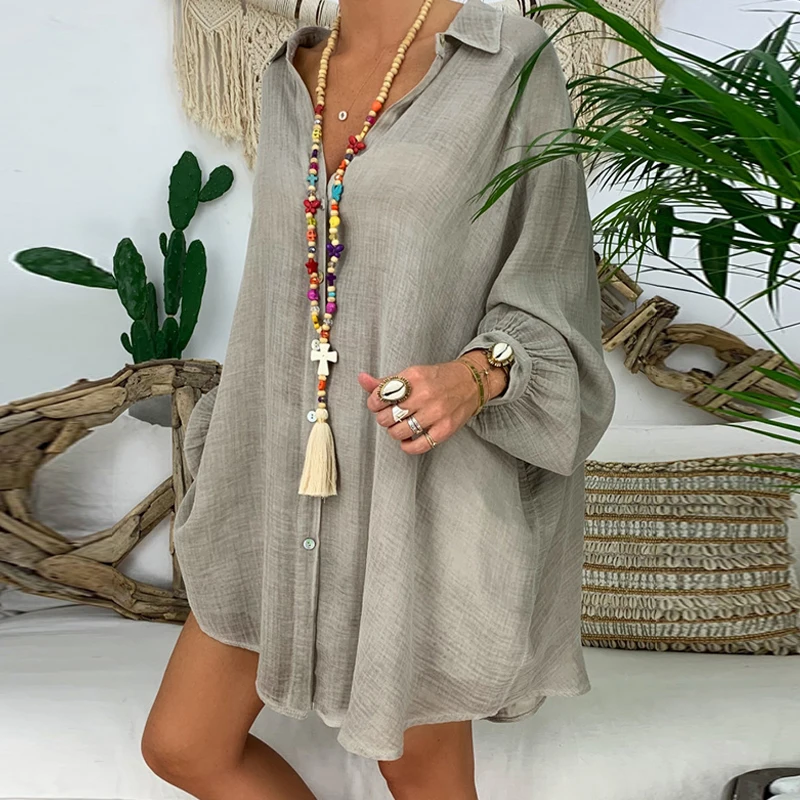 

LITTHING Plus Size Linen Shirt Women White Button Down Shirt for Women Long Sleeve Loose Casual Cotton Blouse Tops Woman Clothes