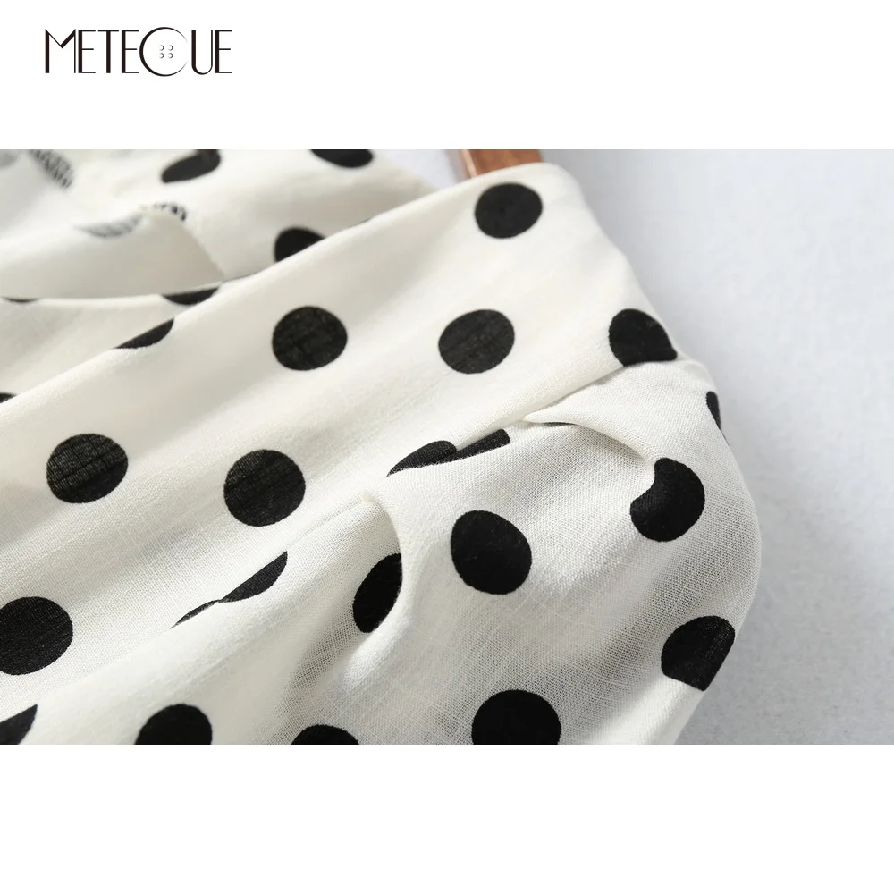 Vintage Polka Dot V Neck Half Sleeve High Elastic Waist Midi Dress Retro Cotton Linen Blends Dresses Women Summer Dress 2018