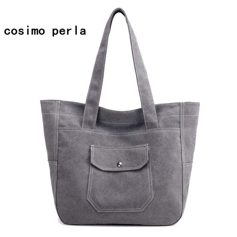 

Large Capacity Canvas Tote Shoulder Bags Solid Women Handbags 2018 Fall Winter Fashion Causal Shopping Work Bag Drop Shipping