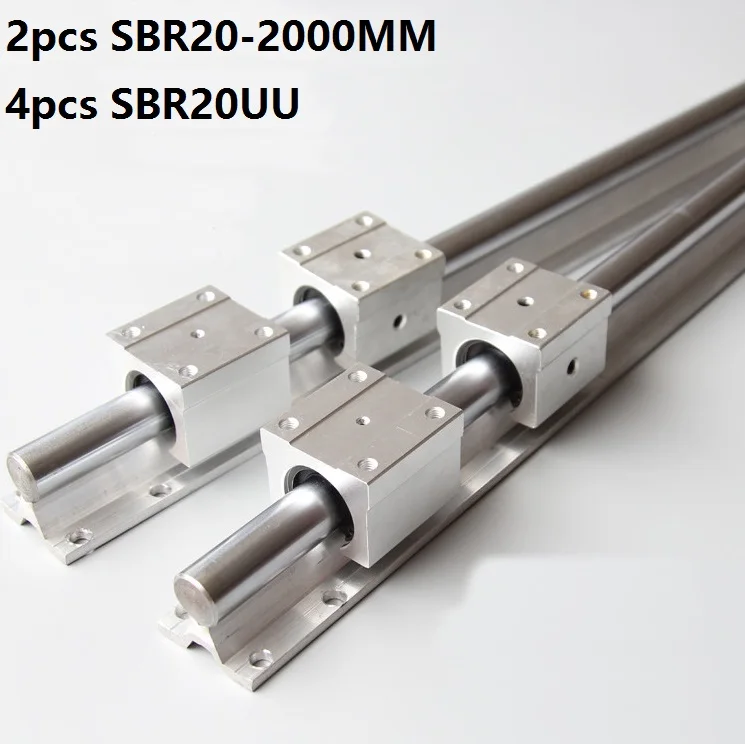 2 шт. SBR20 20 мм 2000 Поддержка линейной направляющей + 4 SBR20UU линейный подшипник