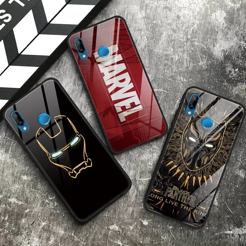 

Black Panther iron Man Tempered Glass Soft Case For TPU Huawei P20 Mate 30 20 Lite P30 Pro Honor Play 8X 9 10 Nova 3 3i 3e Case
