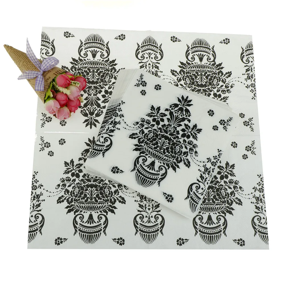 

20PCS Printed Damask Flower Napkin Paper Vintage Event & Party Tissue Napkins Decoration Decoupage party favors tableware