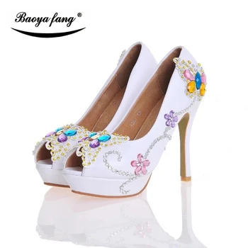 

white/black 12cm Women Wedding shoes High heels platform shoes 2017 Female shoes Peep Toe leather insole round Fish Toe shoes