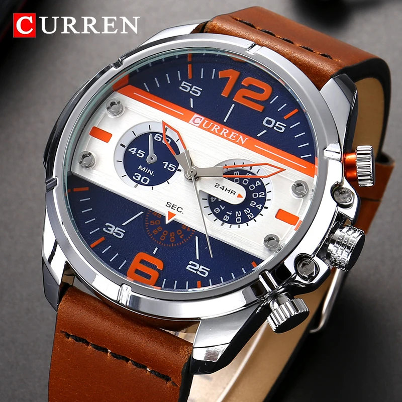 Мужские часы CURREN с кожаным ремешком, роскошные брендовые военные часы с хронографом, мужские спортивные водонепроницаемые кварцевые наручные часы, мужские часы