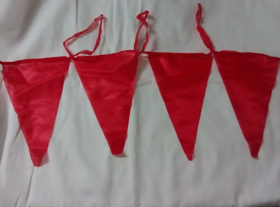 60 M/140 Red Flags string banner triangular flags birthday party supplies  atmosphere layout Red Fabric Bunting Triangle flags