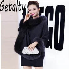 Для женщин меховой воротник пальто-накидка пончо натуральным лисьим мехом шерсть верхняя одежда палантин шаль кашемира шали модная детская одежда шапки