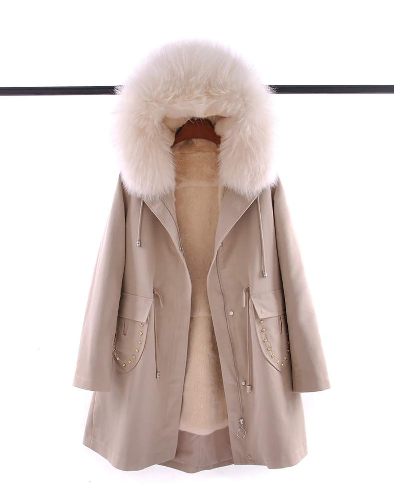 Clearance 2019 Fur Parka Real Rex Rabbit Fur Lining Removable With Big Raccoon Fur Hooded Long Sleeve 7
