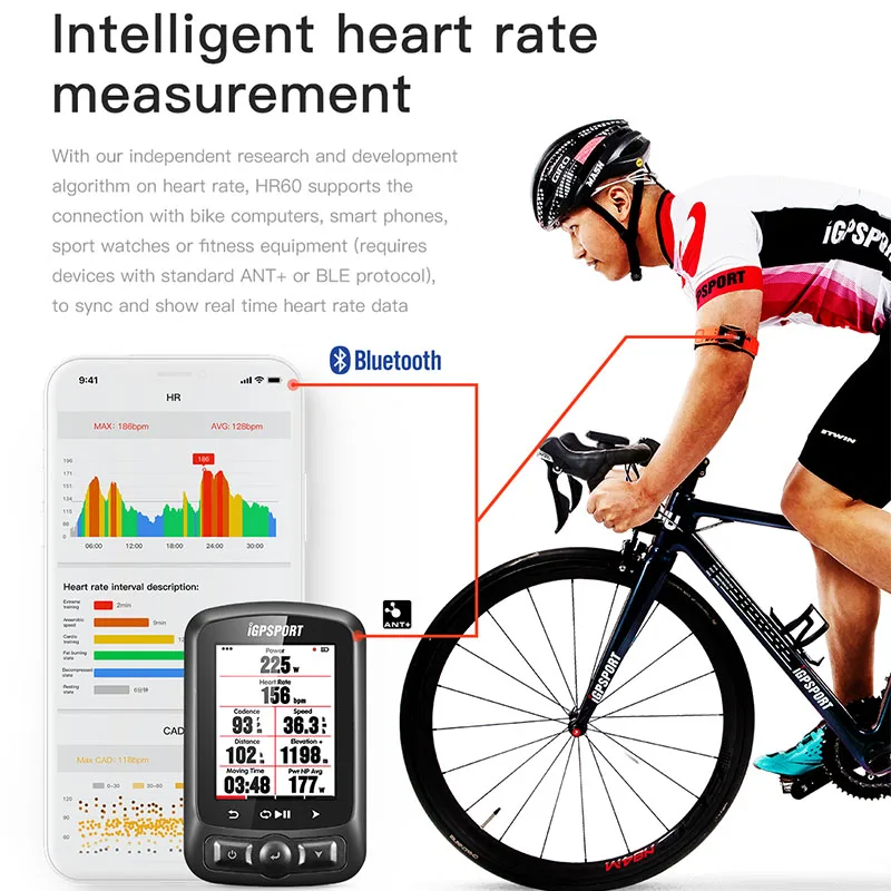 iGPSPORT Arm Photoelectric Heart Rate Monitor LED light warning HR60 Heart Rate Monitor Support bicycle Computer& Mobile APP