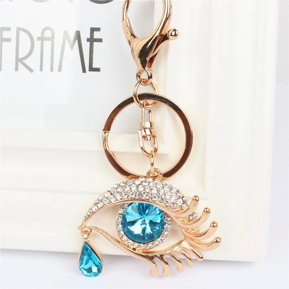 

Light Blue Eye Tears Pendant Charm Rhinestone Crystal Purse Bag Keyring Key Chain Carkey Gift