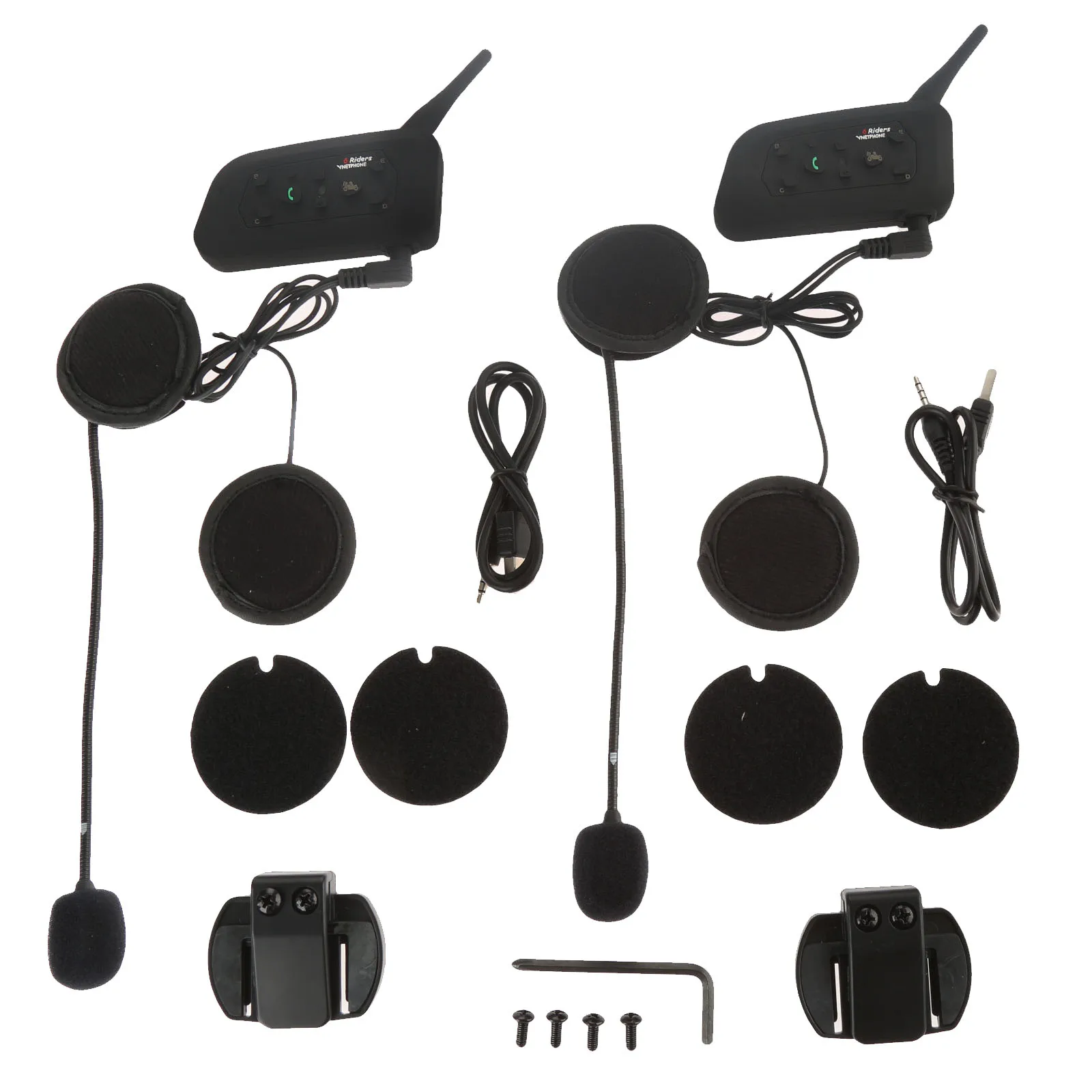 Mtsooning Bluetooth Helmet Intercom Headset 2 Sets V6-1200M Motorcycle Wireless BT Interphone Upto 6 Riders Intercomunicadores | Автомобили
