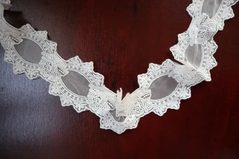 

14 yards off white lace fabric by the yard, white cotton floral and leaves style mesh embroidered lace fabrics