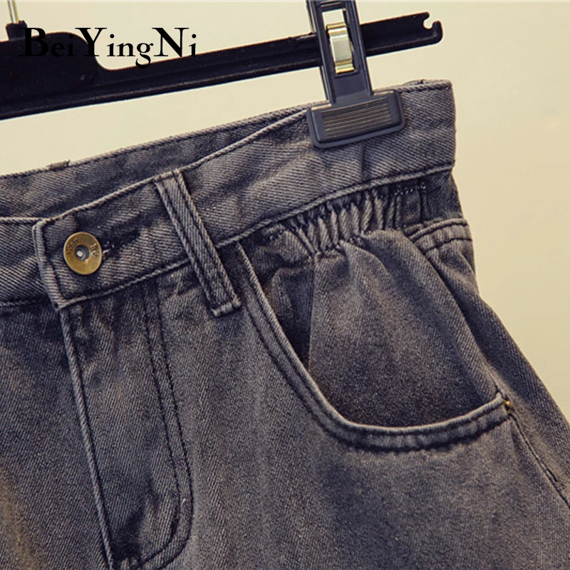 Beiyingni High Waist Denim Shorts Woman Vintage Fashion Oversized Crimping Mom Jeans Summer Black Street Short Jeans Feminino