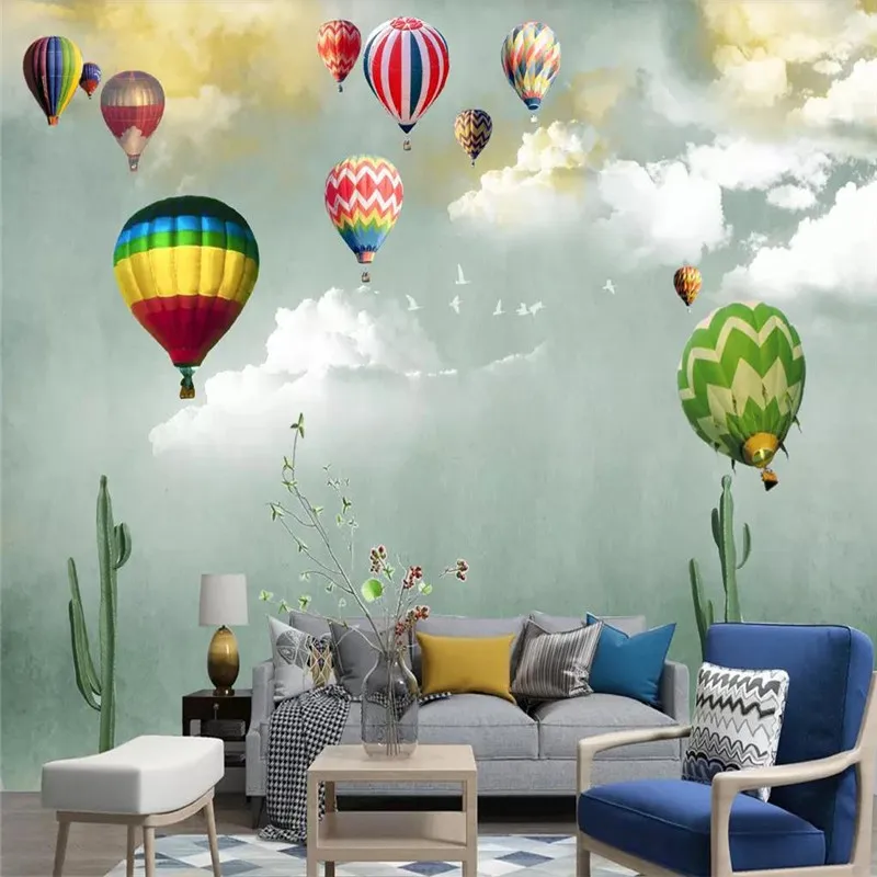 

3D wallpaper beautiful sky white clouds hydrogen balloon background wall professional production mural photo wallpaper