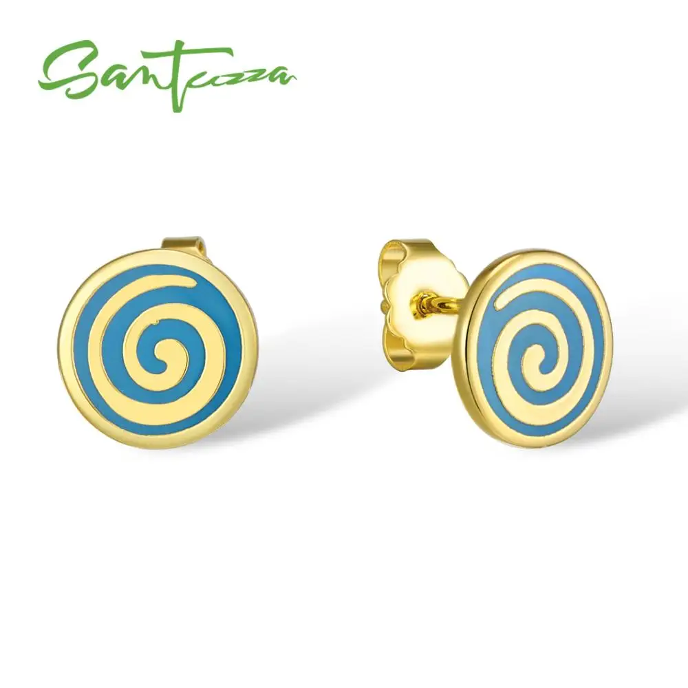 

SANTUZZA Stud Earrings for Women Swirl Blue HANDMADE Enamel Women Stud Earrings Fashion Jewelry