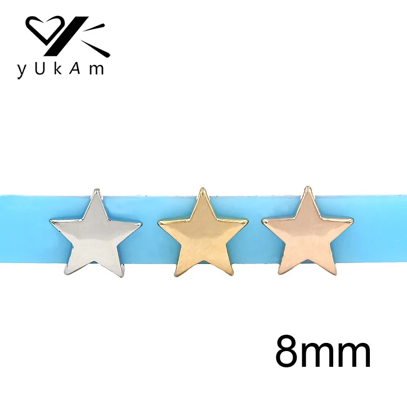 

YUKAM Slider 8mm Silver Rose Gold Pentagram Lucky Small Star Slide Charms Keeper for Mesh Bracelets Jewelry Accessories Making