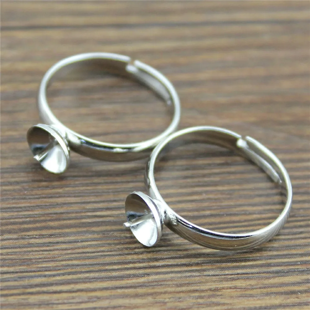 

Rhodium Color Fit 7mm Pearl Beads Ring Settings Adjustable Ring Setting Base Copper Material Jewelry Accessories 10pcs/lot