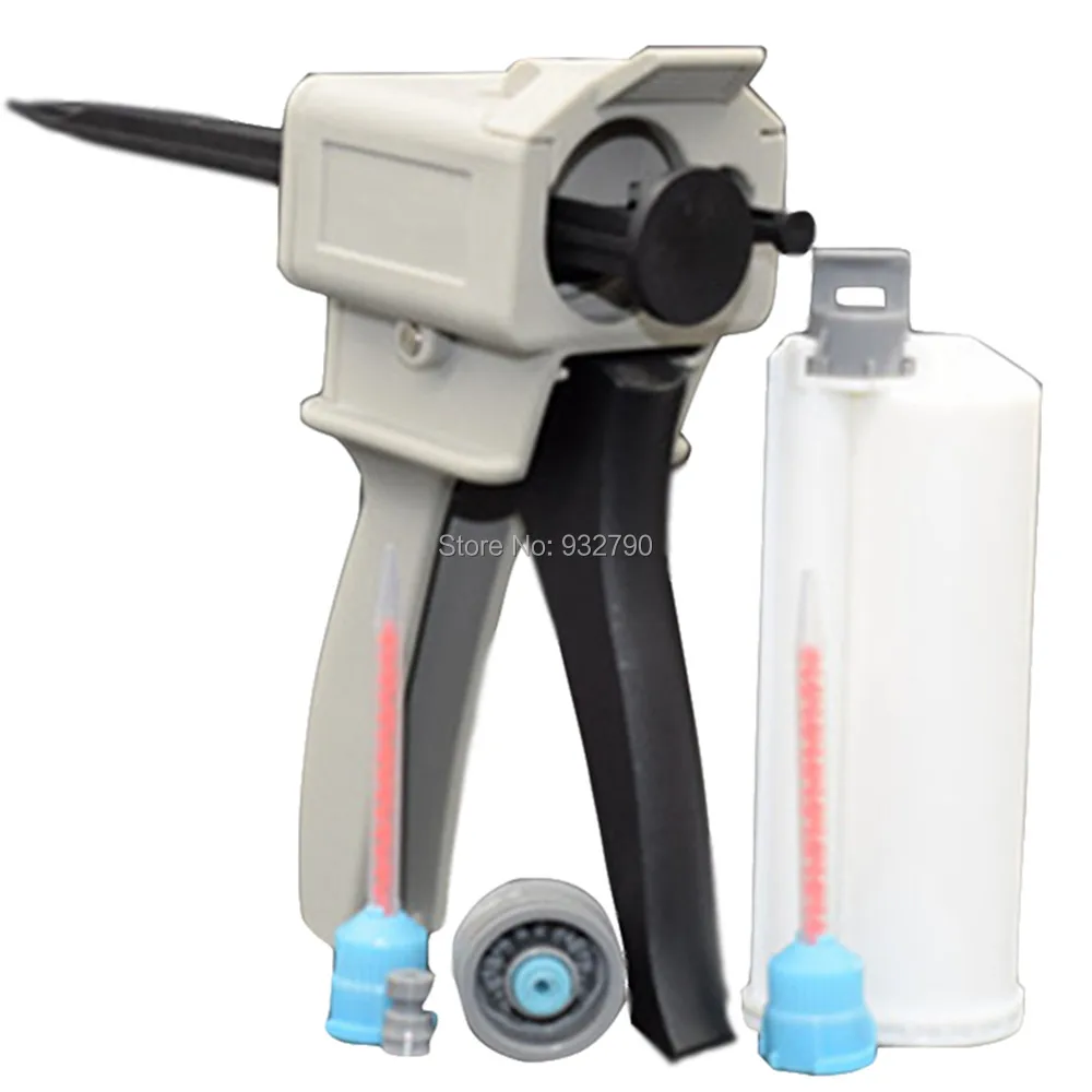 

10:1 Dispensing Gun Adhesive Epoxy Dispenser Manual Applicator Caulking Gun + 2pc Epoxies Mixing Nozzle + 50ml AB Glue Cartridge