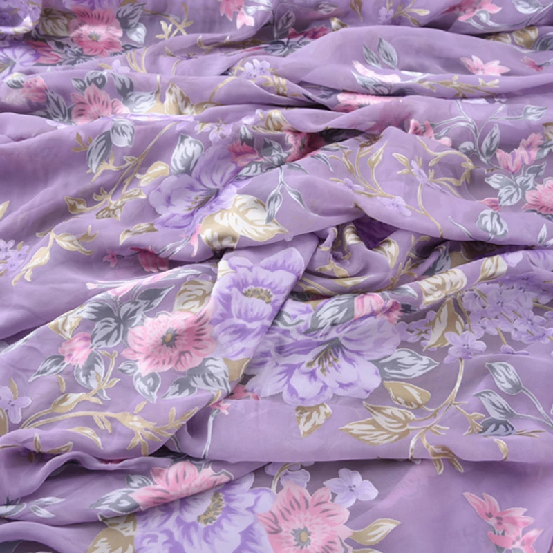 

114CM Wide Floral Burnt-out Thin Light Purple Silk Cotton Velvet Fabric for Spring Summer Shirt Suit Dress Jacket H395