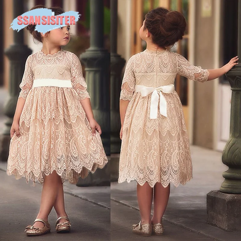 

Girls Lace Long Sleeve Dress For Children Party Prom Gown Kids Costume Kids Dresses For Girls Dresses Crochet Lace Baby Costume
