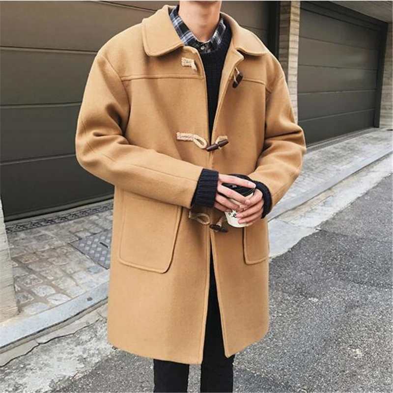 Pardessus Slim En Laine Melangee Pour Homme Pardessus Long Noir Coreen A Boutons Harajuku Casacos Masculino Aliexpress