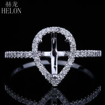 

HELON 8x6.5mm Pear Solid 14K White Gold Anniversary Natural Diamonds Halo Semi Mount Ring Women Engagement Wedding Fine Jewelry