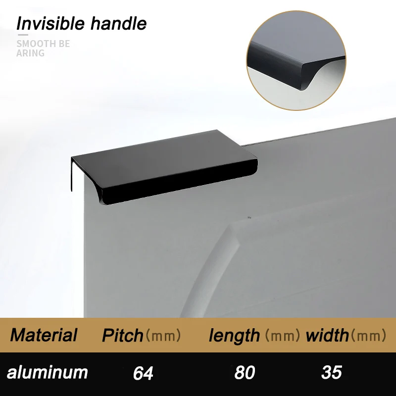 Ящик с темной ручкой, современный минималистичный, невидимые ручки, дверная черная, длинная ручка, ручка для шкафа, шкаф, скрытая ручка - Цвет: 80 MM Length