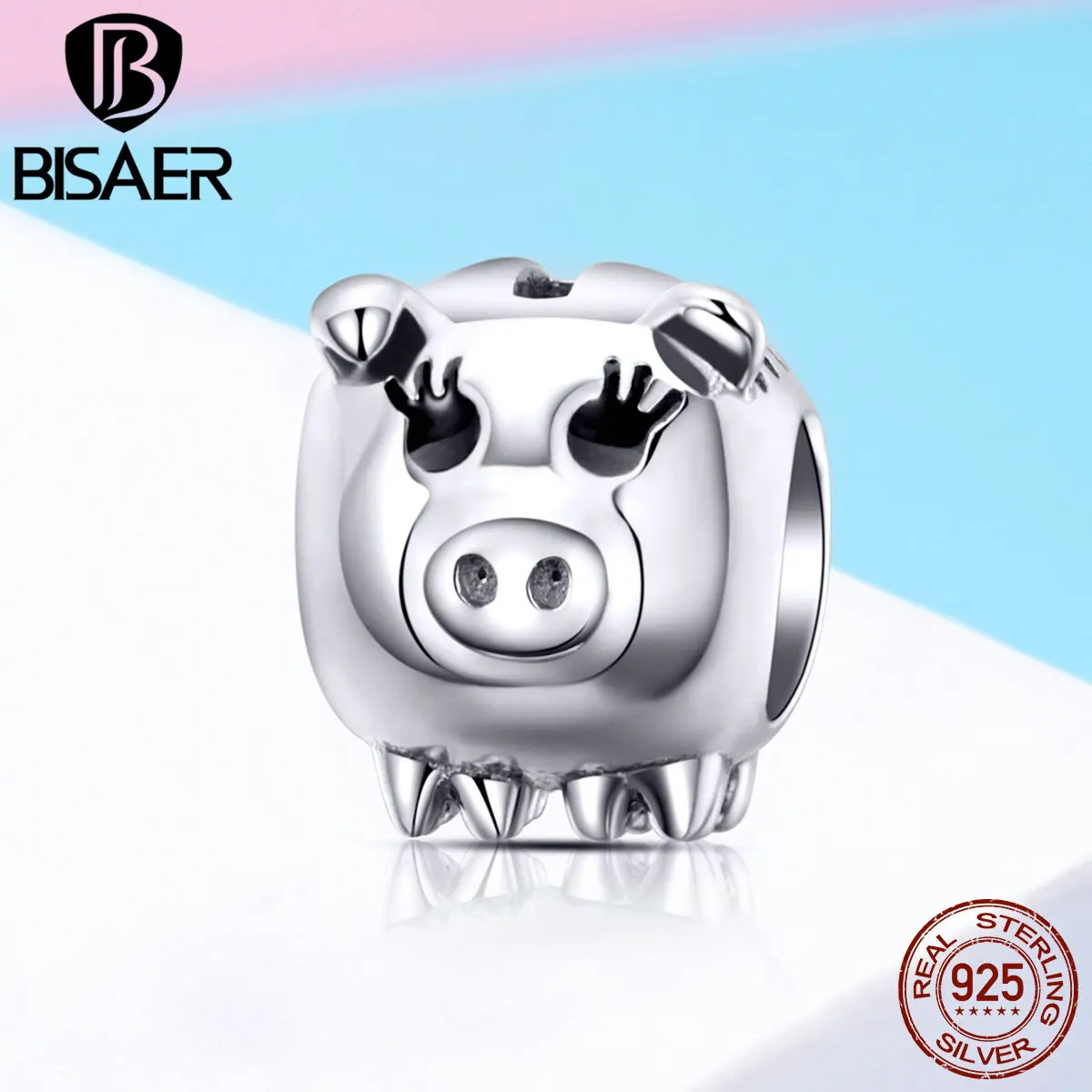 

BISAER 2019 New 925 Sterling Silver Lucky Animal Charms Pig Piggy Beads fit Bracelets & Bangles Silver 925 Jewelry ECC1051