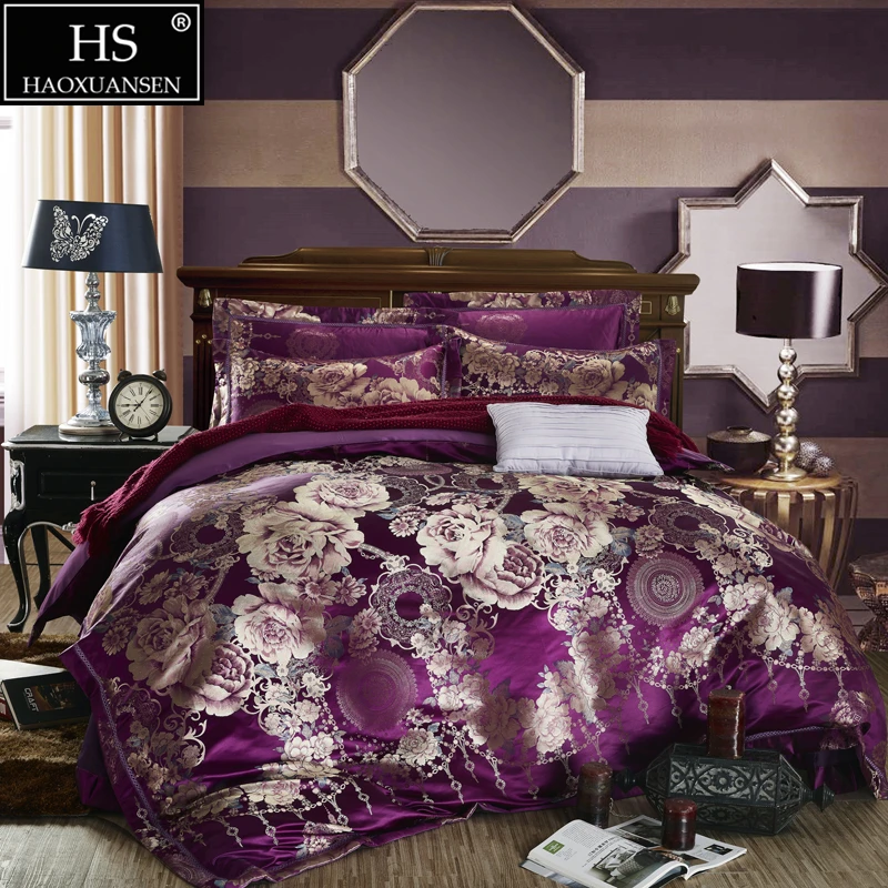 Bohemian Style Peony Color Overlap Pattern Queen King Size Purple