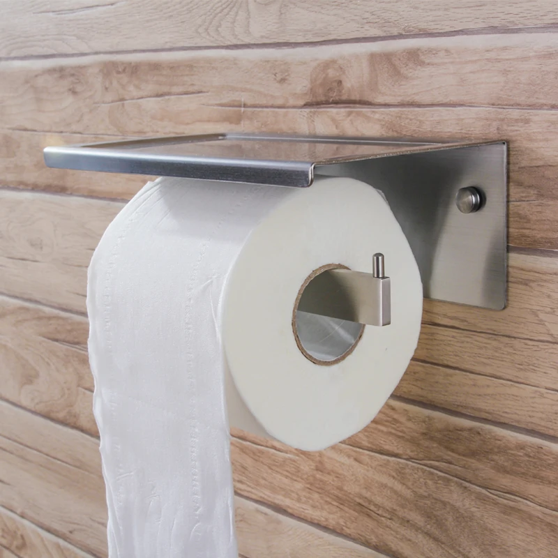 ФОТО Bathroom Toilet Tissue Paper Holder with shelf Wall Mount SUS304 Stainless Steel, Brushed Finish
