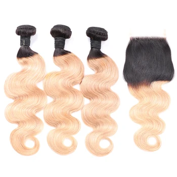 

Sterly Brazilian Body Wave Bundles With Closure Remy 1b/27 Human Hair Bundles With Closure Ombre Bundles With Closure