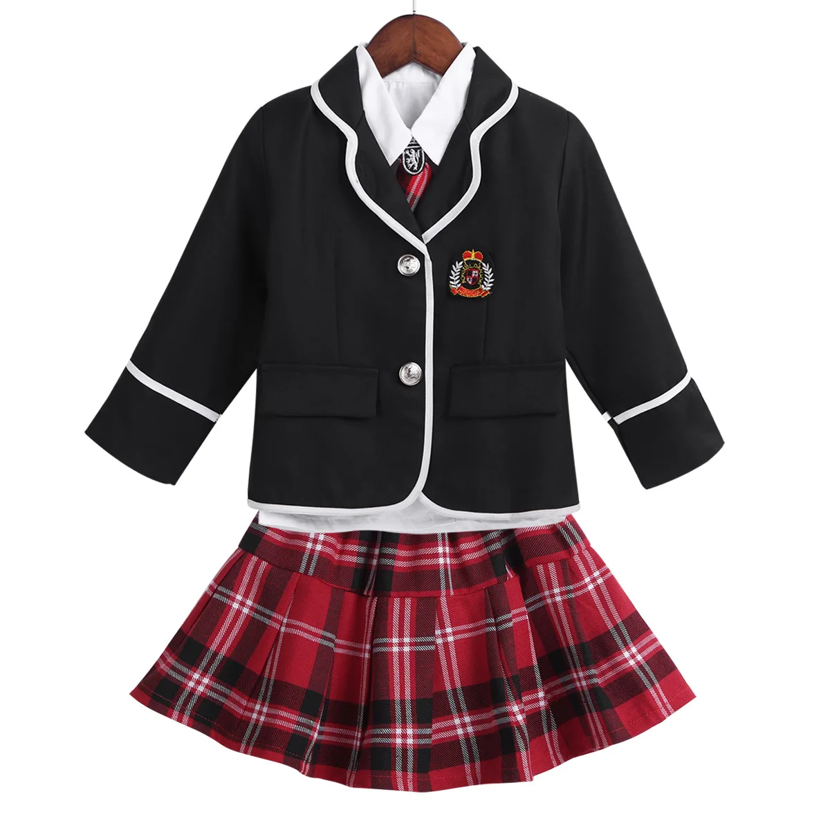 Детский комплект японской школьной формы, костюм для девочек и мальчиков, куртка, рубашка, брюки/юбка, галстук, одежда, От 4 до 12 лет, школьная одежда - Цвет: Black